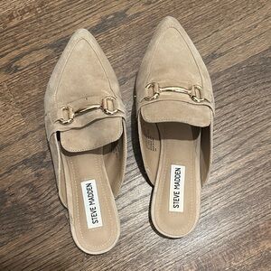 Steve Madden Beige Suede Mules with Gold Accent